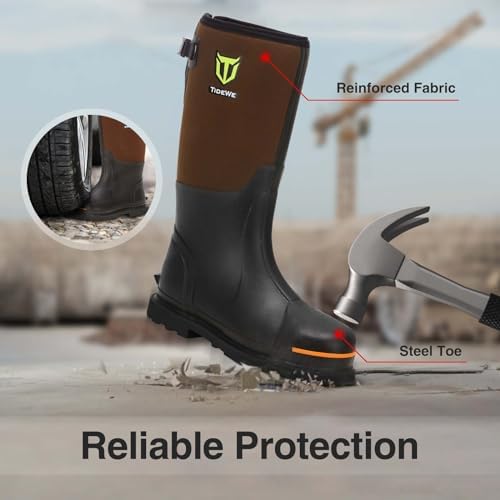 TIDEWE Rubber Work Boots for Men, Steel Toe & Shank, Waterproof Anti Slip