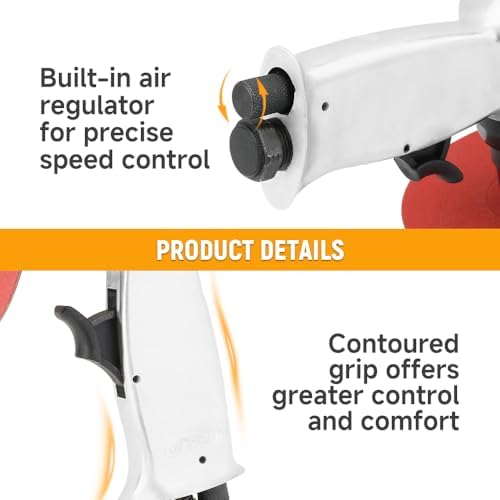 Hoteche 5" Air High-Speed Sander, 18000RPM Pneumatic Rotary Sander with 4", 5", 6" Sanding Discs, Polished Aluminum Body, Silver, Color Box Packaging
