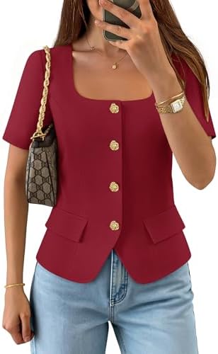 ZESICA Womens Summer Vest Top Short Sleeve Blouse Suit Blazer Work Outfits