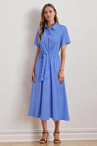 Newshows Women's Work Business Casual Outfits Tie Waist Midi Shirt Dress