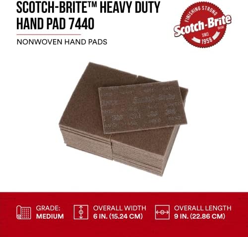 3M Scotch-Brite Heavy Duty Hand Pad 7440B, 6 in x 9 in, Pack of 40, Hand Sanding Pad - Metal Deburring and Finishing Pad - Coating and Corrosion Removal