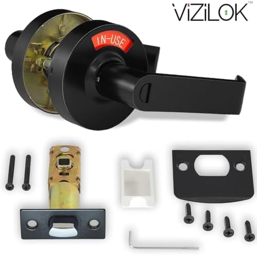 VIZILOK ADA Compliant, Single Egress Indicator Privacy Lock C5FM-R Durable ANSI Grade 2 Comp Commercial Right Handed Non Reversible in-Use or Vacant Push Button Lever - Matte Black