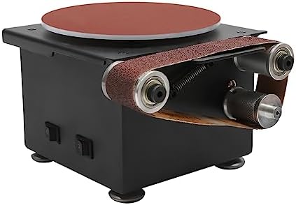 CNCEST Mini Belt Disc Sander, 6 Inch Sanding Disc and 1.2 x 15 Inch Sanding Belts for Wood Metal Stone Grinding, Small Spindle Sander Machine for Curve Grinding (Model A)