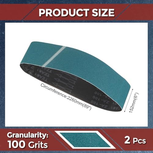 2 Pcs Sanding Belts 6 x 89 Inch 100 Grit Zirconia