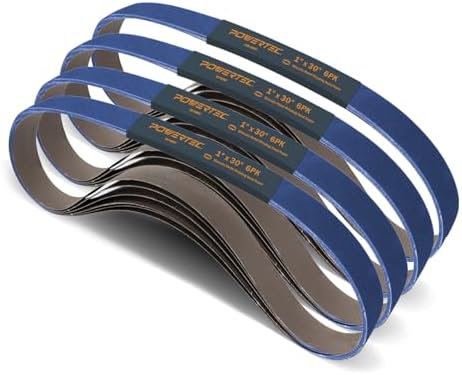 POWERTEC 1x30 Sanding Belts, 24PK, 6 Each of 24/36/60/100 Grits, 1 x 30 Inch Zirconia Sanding Belts for Belt Grinder, Belt and Disc Sander, Knife Sharpening, Woodworking (41300-2Z)