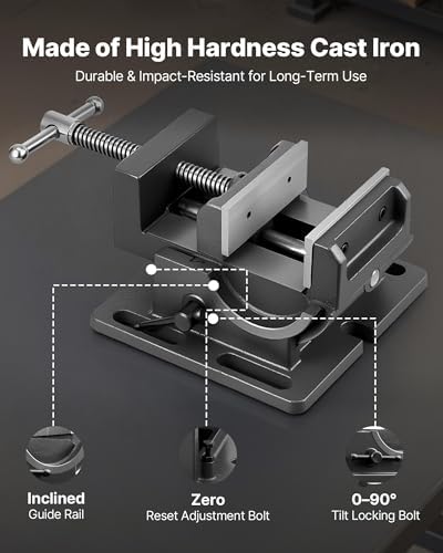 VEVOR Tilting Vise, 4.25 Inch Jaw Width, Portable Drill Press Bench Vise, 0–90° Adjustable Tilt, Durable Cast Iron Construction, Workbench Vice for Woodworking, for Benchtops and Drill Presses, Black