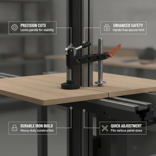 Iron Panel Saw Hold-Down Clamp for Woodworking, Horizontal Workholding Device for Large Sheets and Straight Cuts, Black Finish
