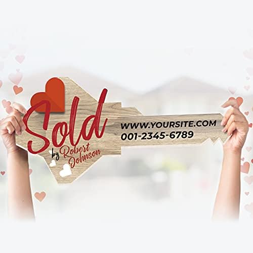 Customized Real Estate Sold Key Prop - Personalized Giant Key Sign For Realtors - Custom Sold Key For Real Estate Marketing - Real Estate Closing Prop House Key - Wood Heart Style Size L