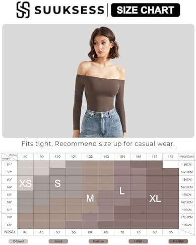 SUUKSESS Women Off Shoulder Long Sleeve Bodysuits Double Lined Basic Tops
