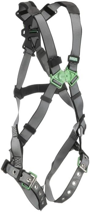 MSA V-FIT Standard Safety Harness - Polyester & Nano-Technology Treated Web Full Body Harness Back, Shoulder Padding, Gray