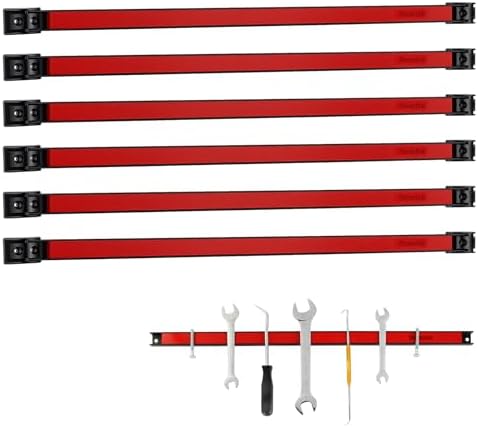 24" Magnetic Tool Holder Strip, 6 Pieces Red Metal Tool Organizer Rack with Stainless Steel Surface, Magnet Bar for Garage Workshop, Easy To Install with Mounting Screws