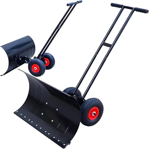 Snow Pusher Shovel - Heavy 36" Blade Snowplow Shovels, 10" Pneumatic Tires, 7-Way Pivot,for Frequent Use On Driveways