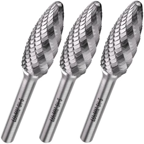 LU&MN SH-5 Tungsten Carbide Burr, 1/2" Head 1/4" Shank, 3 Pcs