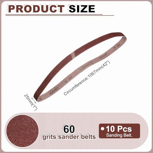 HARFINGTON 1 x 42 Inch Sanding Belts, 10 Pcs 60 Grits Aluminum Oxide Abrasive Belt Sander File Belt for Woodworking, Metal Polishing, Knife Sharpener