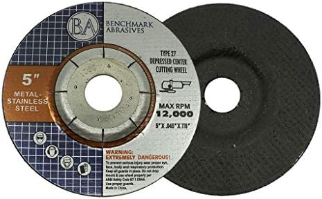 Benchmark Abrasives 5 Inch Cut Off Wheels for Metal, Steel, Fiberglass - Thin Type 27 Depressed Center Angle Grinder Cutting Disc with 7/8" Arbor Hole, Grinder Cutting Wheel - 25 Pack