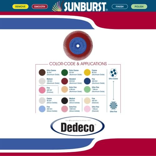 Dedeco Sunburst Radial Bristle Disc 1 Pack - 6 1/2" Curved - 1/2" Arbor - Red 220 Grit (Standard) - Aluminum Oxide for Polishing & Finishing