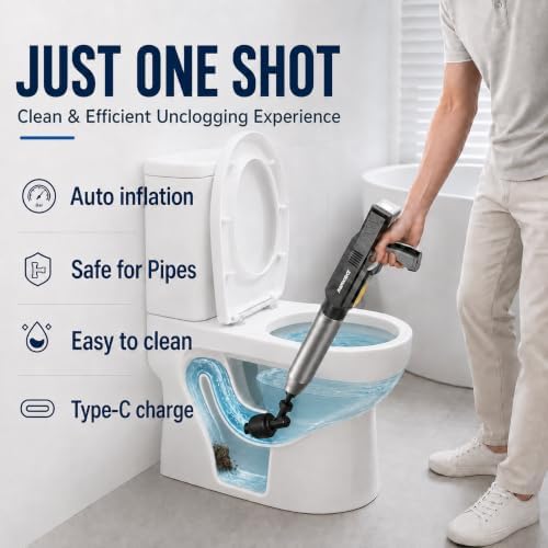 ‌Electric Toilet Plunger for Bathroom, High-Pressure Air Plunger, Heavy-Duty Clog Remover for Toilets, Toilet Drain Unclogger (Ink Black)