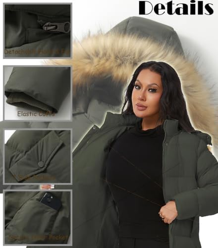 GGleaf Women's Winter Puffer Coat with Removable Fur Hood Warm Snow Jacket