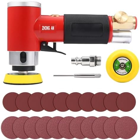 2 3-inch Mini Orbital Sander da sander Air Dual Action Sander Air Polisher Super Smooth and Swirl Freely High Speed for Auto Body Work with 20 PCS Sanding Discs (RED)