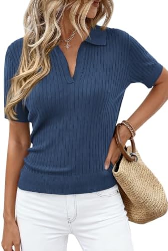 PRETTYGARDEN Women's Short Sleeve Sweater Polo Shirts