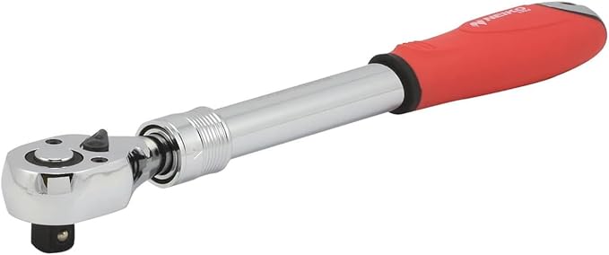 Neiko 03068A 1/2-Inch Drive Extendable Ratchet Handle | 72 Tooth Reversible Ratcheting Feature w/Soft Grip Handle | 12 to 17-1/2” Lengths, Red