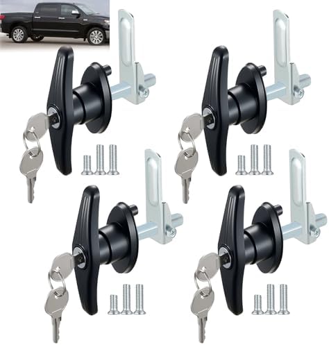 4PCS Keyed Alike Truck Cap T-Handle Locks, Camper Shell Accessories | Left & Right Set, Zinc Alloy Rustproof, Keyed Alike Design, Easy Installation, Fits Pickup Camper Shell Trailer Doors