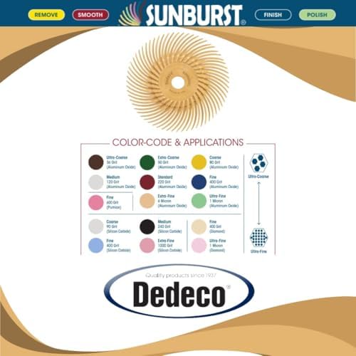Dedeco Sunburst Radial Bristle Discs 12-Pack - 4" Curved - 3/8" Arbor - Peach 2500 Grit (Extra-Fine, 6 Micron) - Aluminum Oxide for Polishing & Finishing