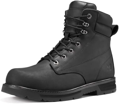NINGO Steel Toe Work Boots for Men, Water Resistant Crazy Horse Leather