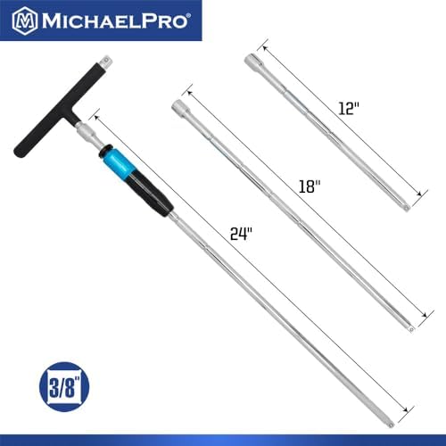 MichaelPro 3-Piece 3/8" Drive 2 Way Speed Adjustable T Handle Wrench Set in 12-inch, 18-inch and 24-inch, Patented Design with Spinner Handle, 3 Level Grip Positions, T Bar Socket Wrench Set, MP009101