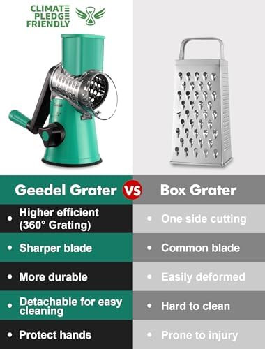 Geedel Rotary Cheese Grater Hand Crank, Cheese Shredder Vegetable Slicer
