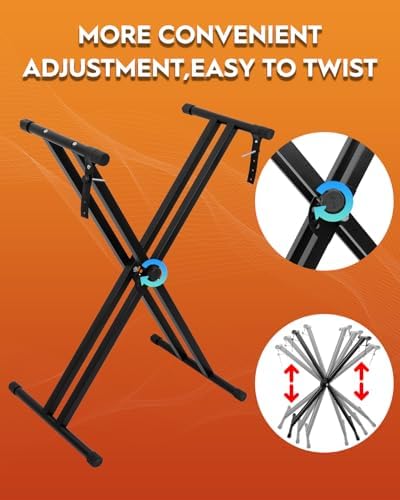 STRICH Piano Keyboard Stand Stool Set, Adjustable Double X-Style Portable Stand for 54-88 Key Electric Digital Keyboards Pianos & Piano Bench, Chair, Black, SKT-01