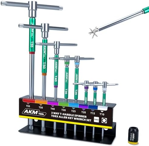 9 PCS 3-Way T-Handle Torx Star Allen Wrench Set, T10-T55, Sliding Handle, T Handle Allen Wrench Set with Magnetized & Demagnetized, for Versatile Speed And Leverage Application