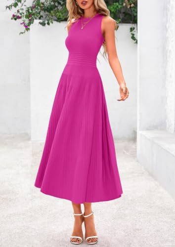 PRETTYGARDEN Women's Summer Pleated Midi Work Dress