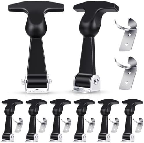 Mudder 8 Pcs Rubber Latches T-Handle Steel Brackets for Hood Cabinet | Elastic Rubber Strap, Stainless Steel Brackets, Flexible Hasp for Vehicle Engine Hood, Tool Box, Cabinet Secure