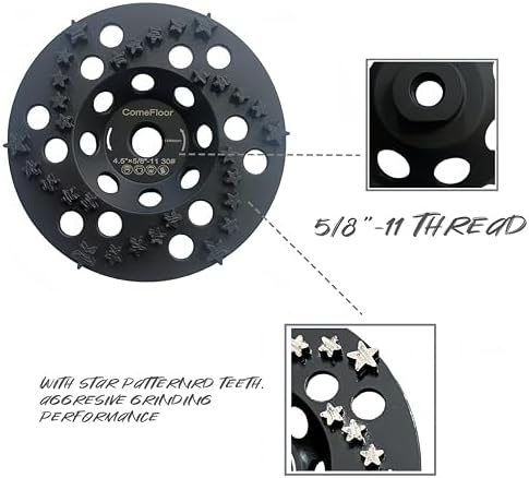 Diamond Grinding Cup Wheel for Concrete & Masonry, 30 Aggressive Star Segments, 4.5 Inch 5/8"-11 Thread, 30 Grit