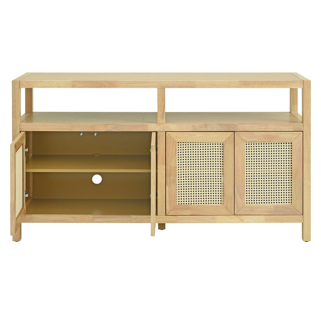 Bohemian Style Rattan Buffet Storage Cabinet with Solid Wood Frame