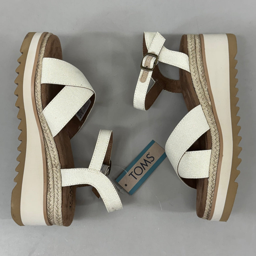 TOM'S Noelani Platform Wedge Sandals Women's Sz 8 EU38.5 Natural/Gold  10022418