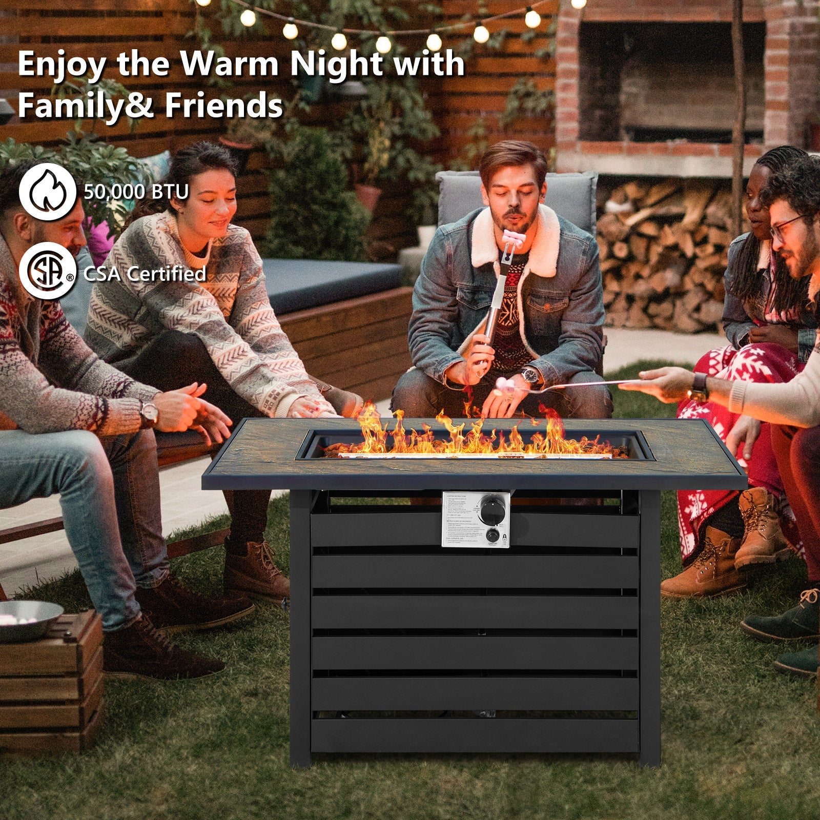 42 Inch 50000 BTU Propane Fire Pit Table with Ore Powder Surface