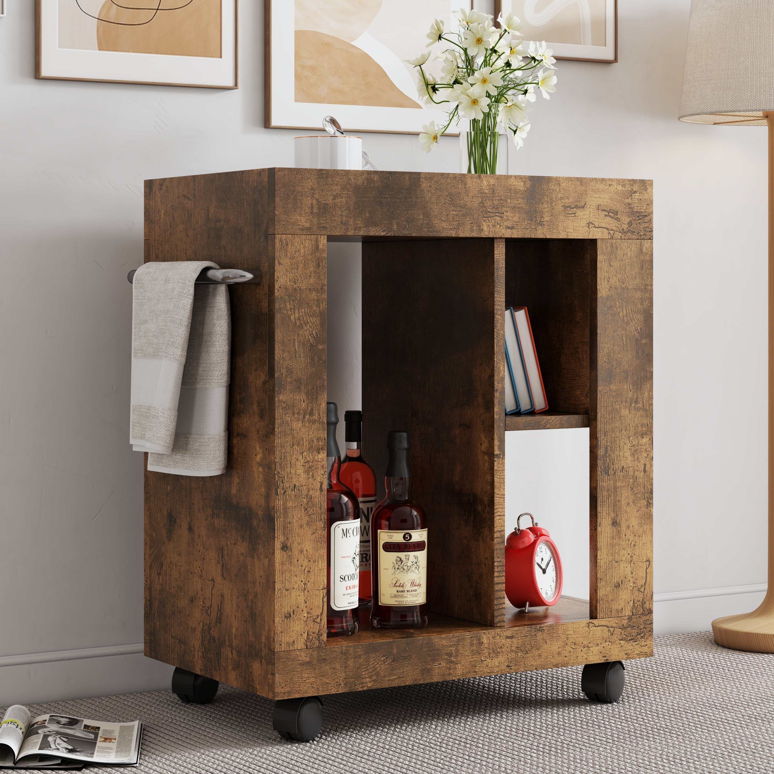 Mid-century Modern Style Movable Side Cabinet