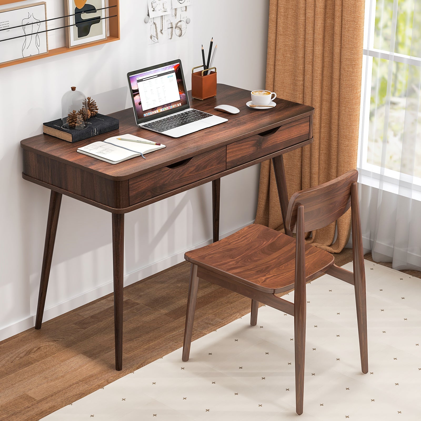 43.5 Inch Computer Desk with 2 Drawers for Small Spaces
