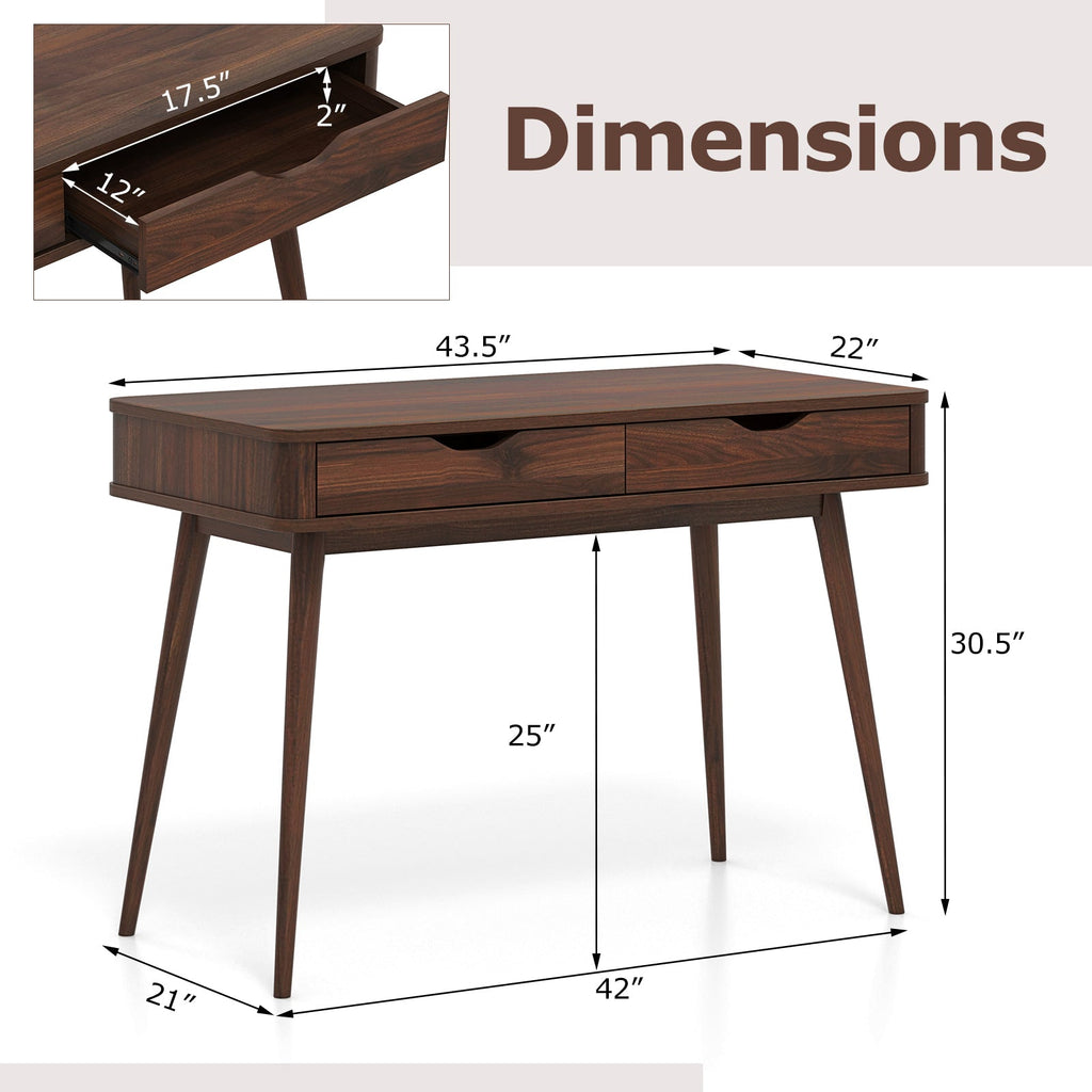 43.5 Inch Computer Desk with 2 Drawers for Small Spaces