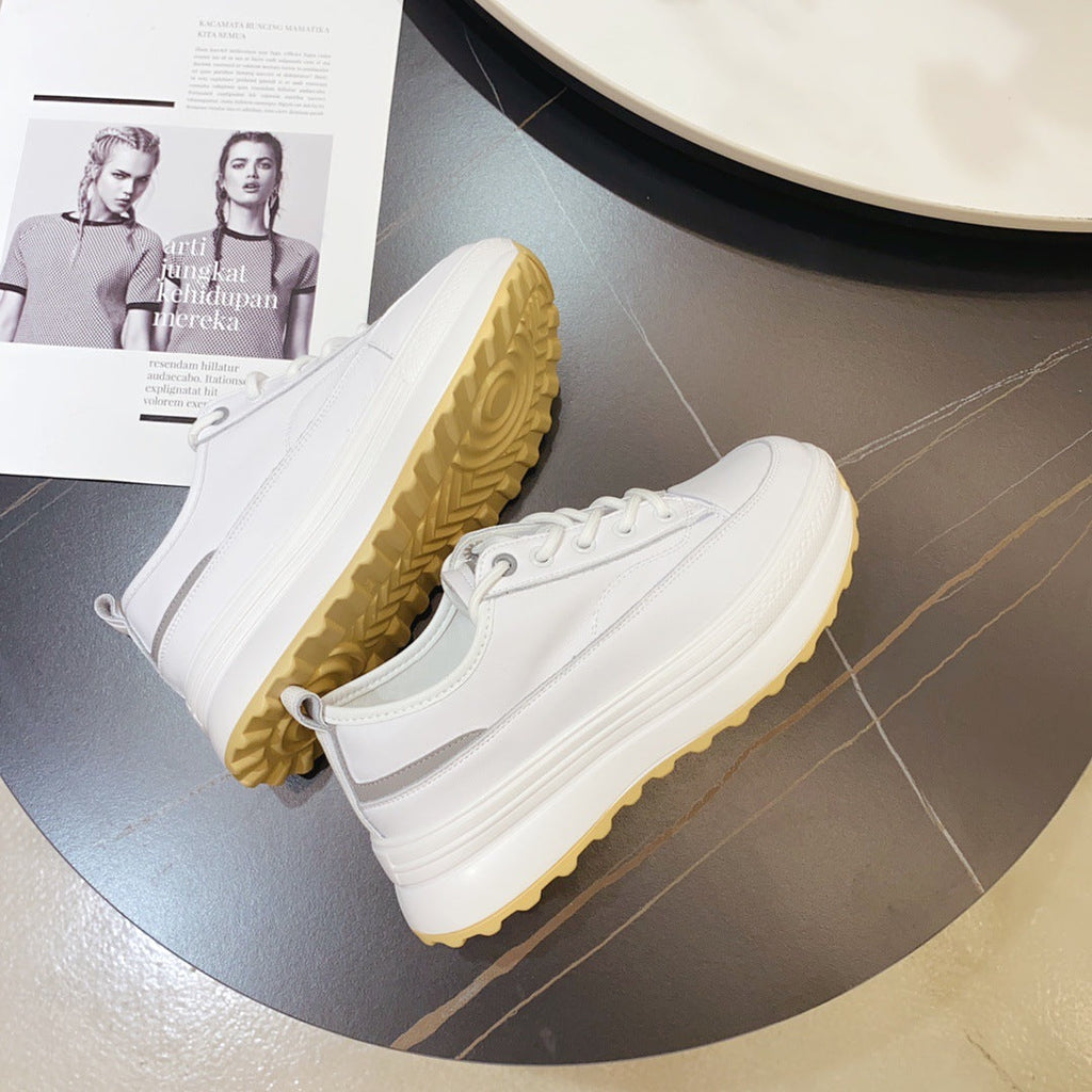 Cowhide Sponge Cake Platform White Shoes Women