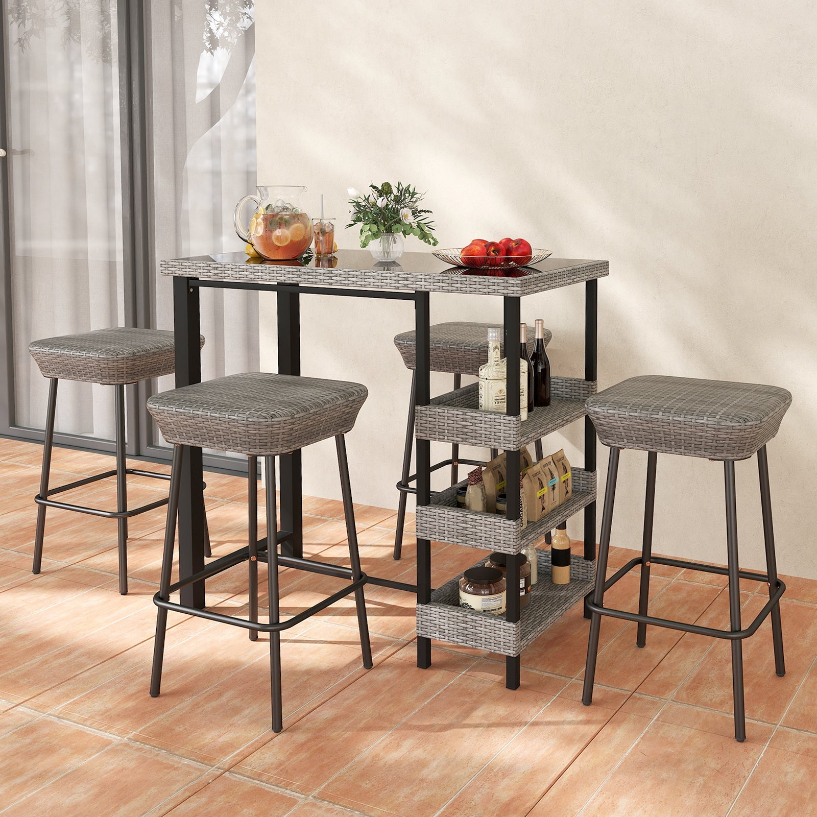 43.5 Inch Outdoor Bar Table with Tempered Glass Top