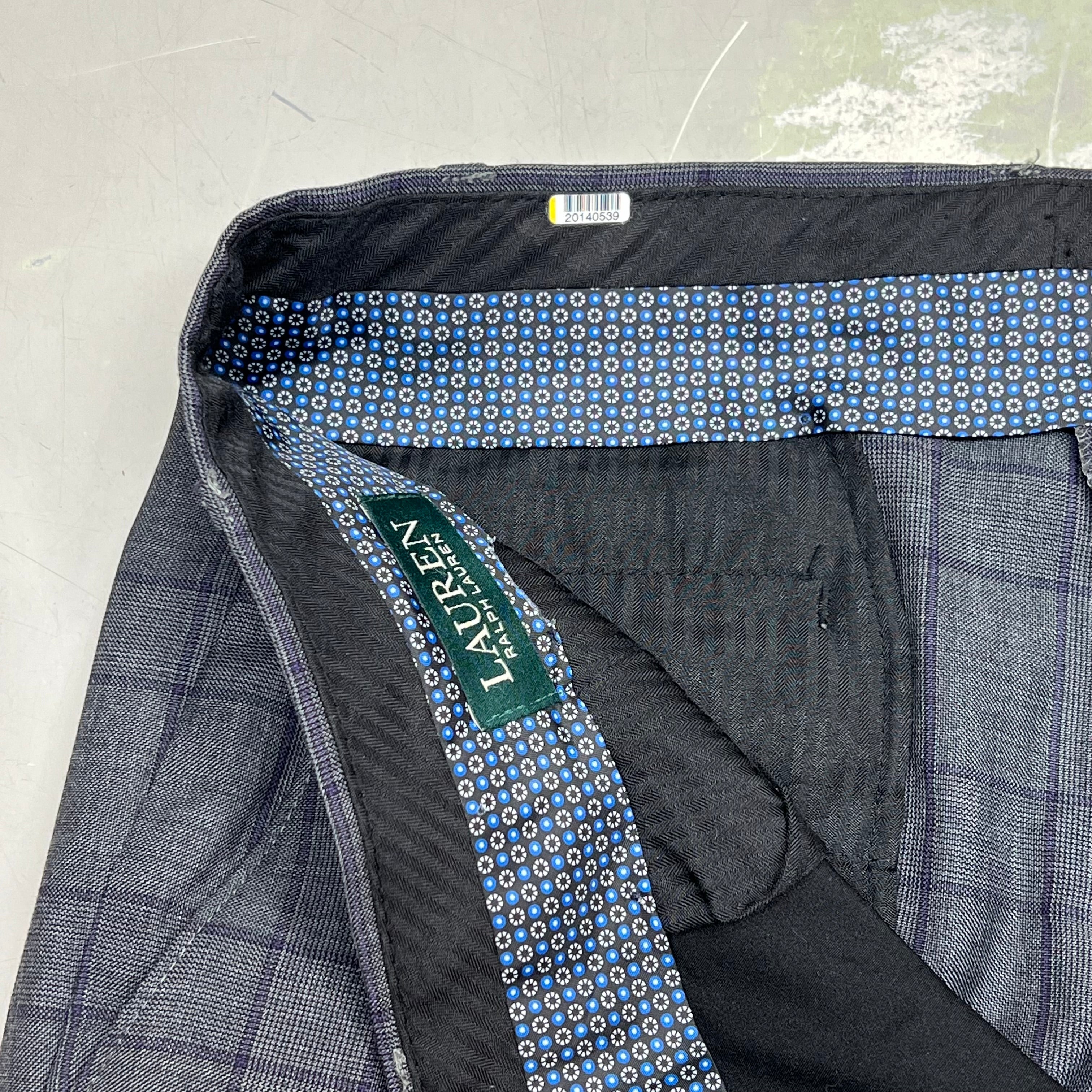 RALPH LAUREN  70% Wool Hand Tailored Suit Set Men's Sz 42 L Grey Purple Plaid (Pre-Owned)