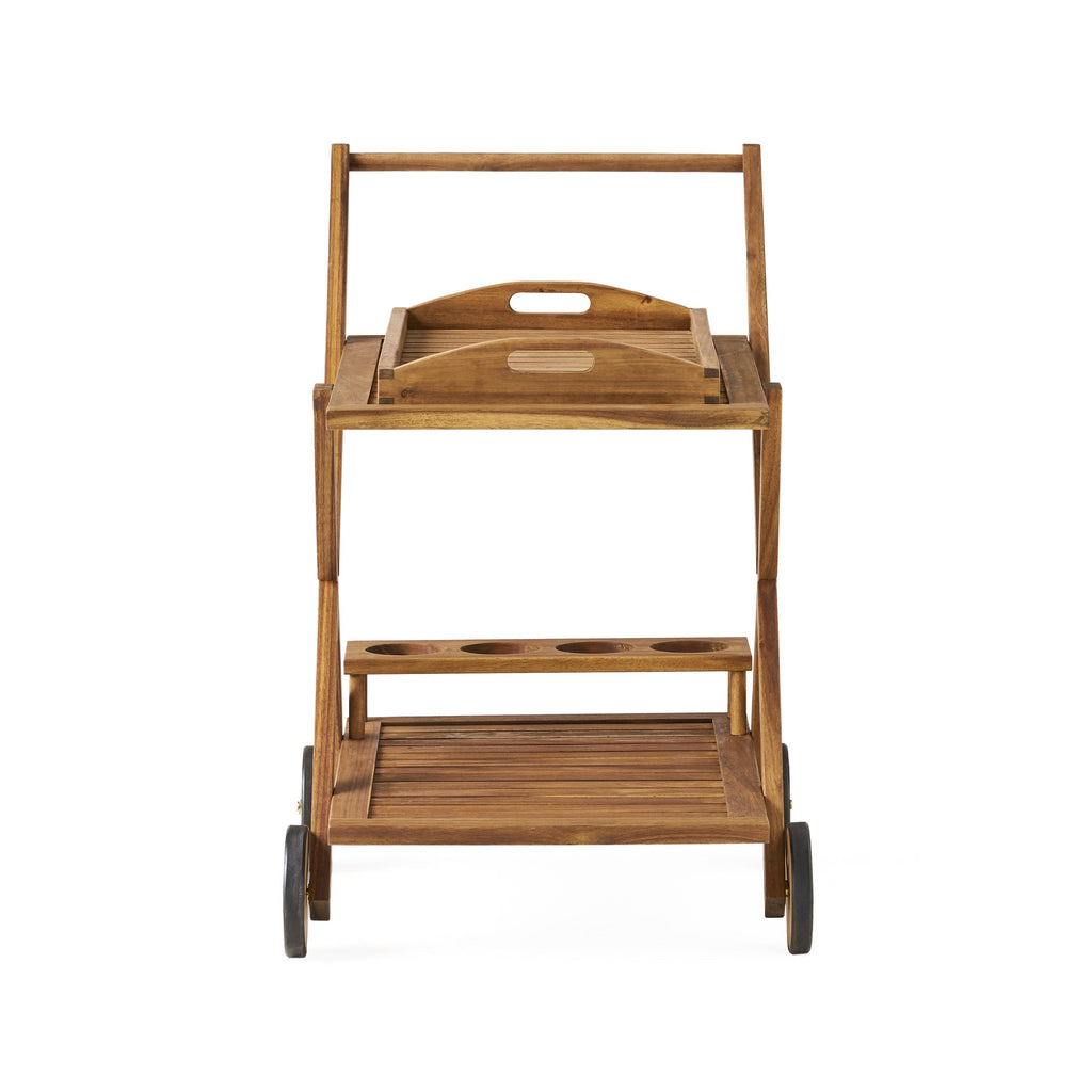 Riviera Bar Cart Natural Stained Acacia Wood Mobile Bar Cart