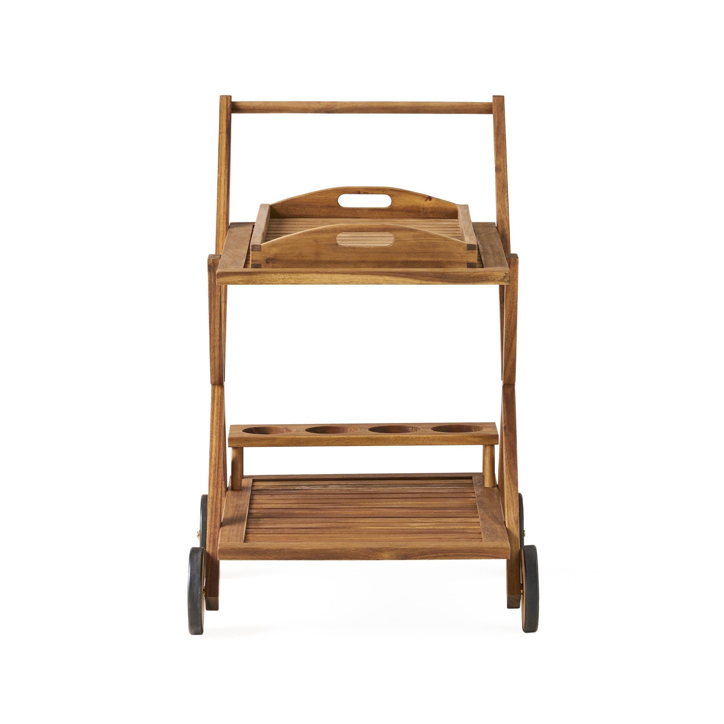 Riviera Bar Cart Natural Stained Acacia Wood Mobile Bar Cart