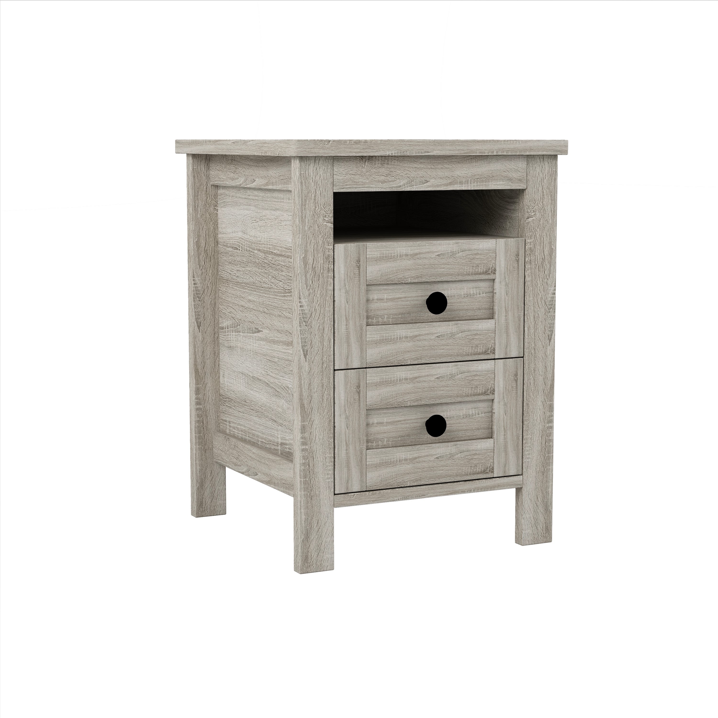 3-Pieces Bedroom Set Queen Size Farmhouse Platform Bed with Storage Headboard and Charging Station