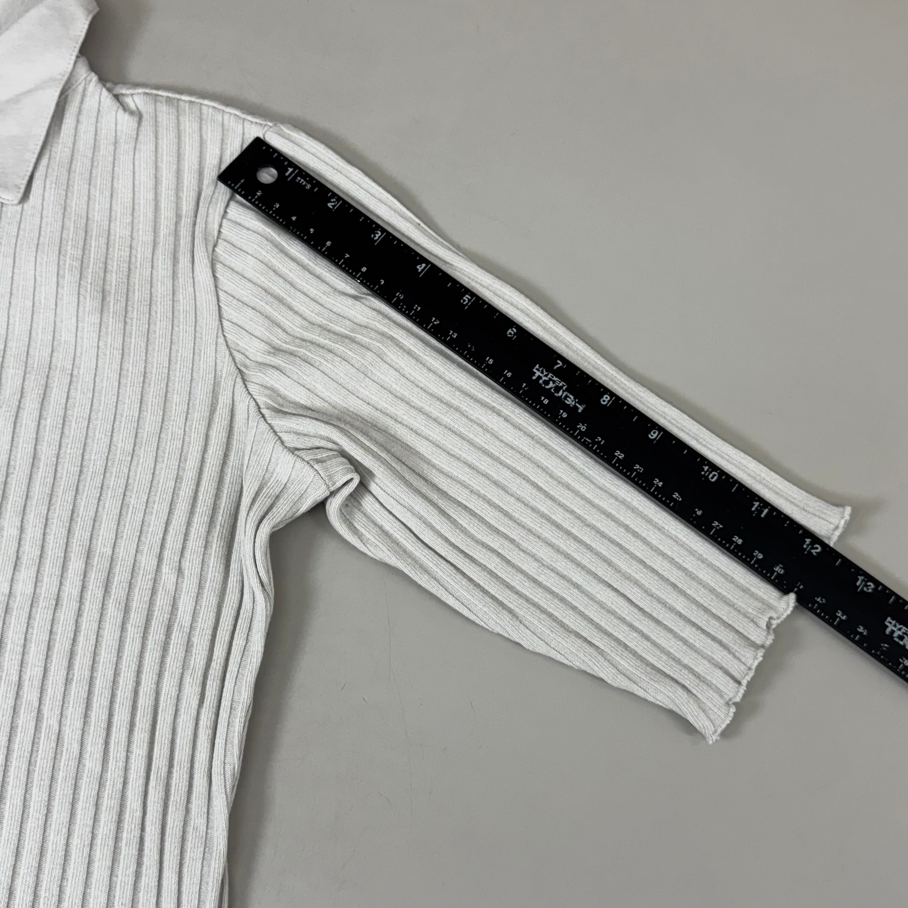 VINCE Ribbed Cotton-Blend Polo Dress 4 Button Women's Sz M Salt Glass V041584525