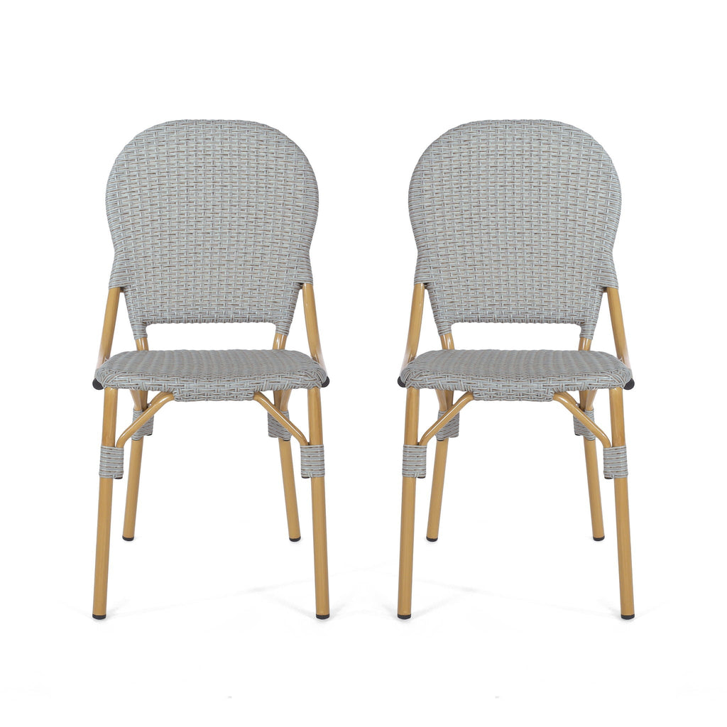 Outdoor Rattan And Aluminum Armless French Bistro Chairs (Set of 2) - Dark Gray