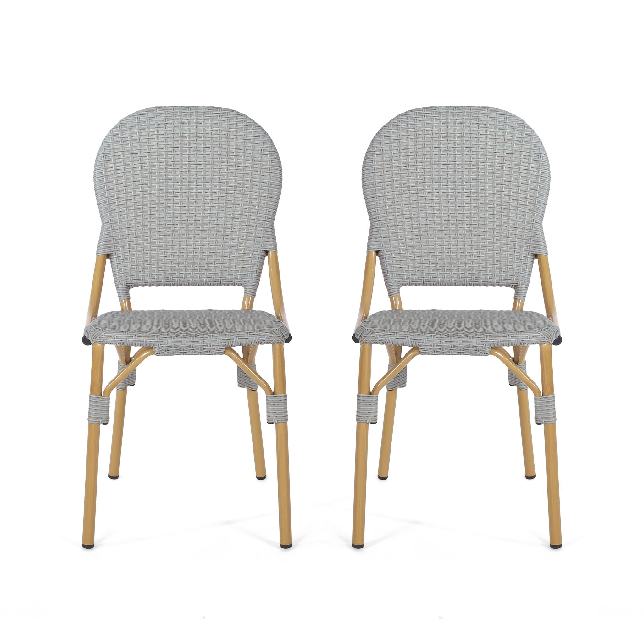 Outdoor Rattan And Aluminum Armless French Bistro Chairs (Set of 2) - Dark Gray